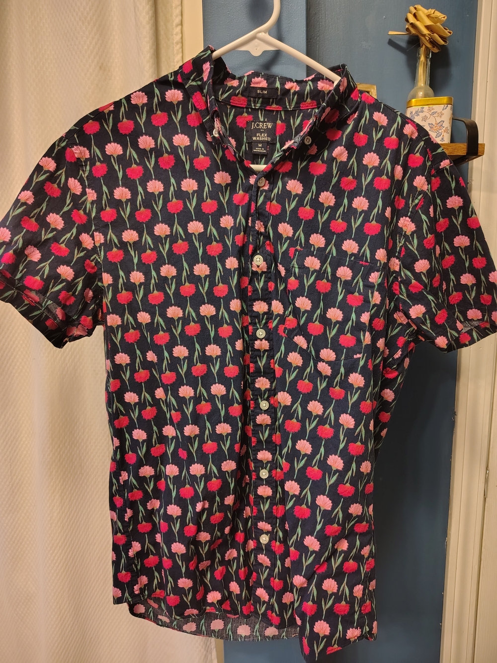 J. Crew Men's Navy Floral Short-Sleeve Button-Down Shirt - Pink Floral